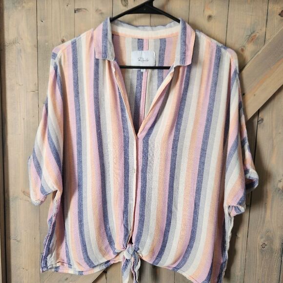 Rails Marley Top - Mandalay Stripe Linen blend Blouse Size Large - Picture 2 of 11